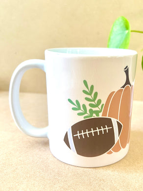 Ceramic Coffee Tea Mug Cup - Fall Football Pumpkin Lattes