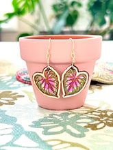 Load image into Gallery viewer, Caladium Fancy Leaf “Rosebud” Drop Earrings
