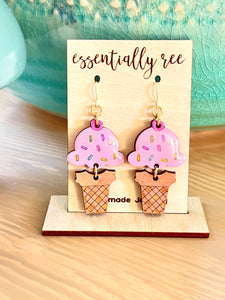 Ice Cream Cone Sprinkles Drop Earrings