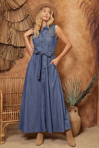 DENIM MAXI DRESS: M / DK.DENIM