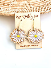 Load image into Gallery viewer, Handmade Painted Wood White Gerber Daisy Drop Earrings